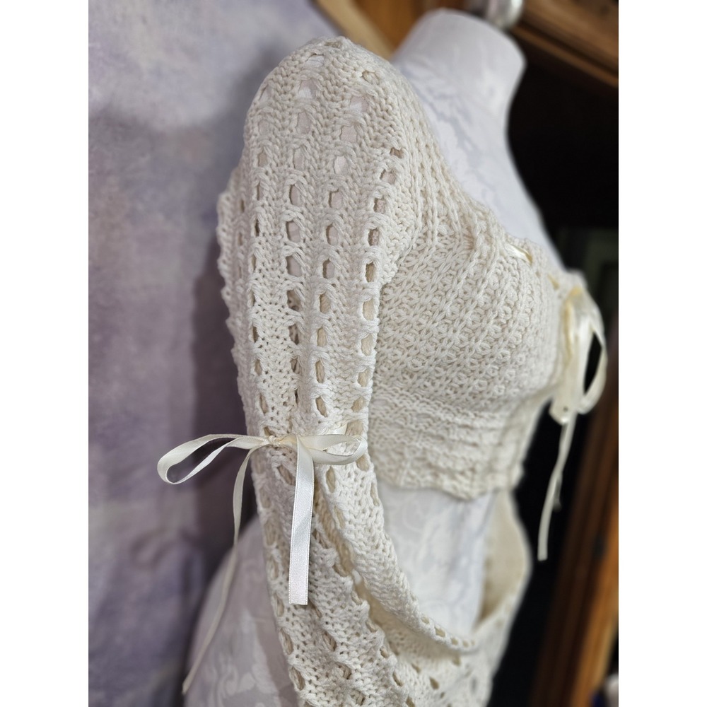 Kawaii Summer Crochet Solid Color Hollow Knit Cropped Sweater, School Sz 4 Small - Picture 4 of 13